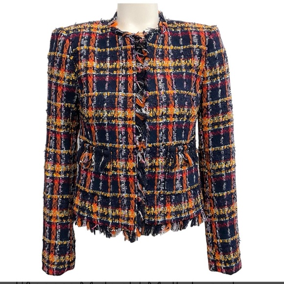 L’Agence Angelina Jacket Midnight Navy Blue Tweed Fringe coastalgrandma polished - Picture 5 of 16